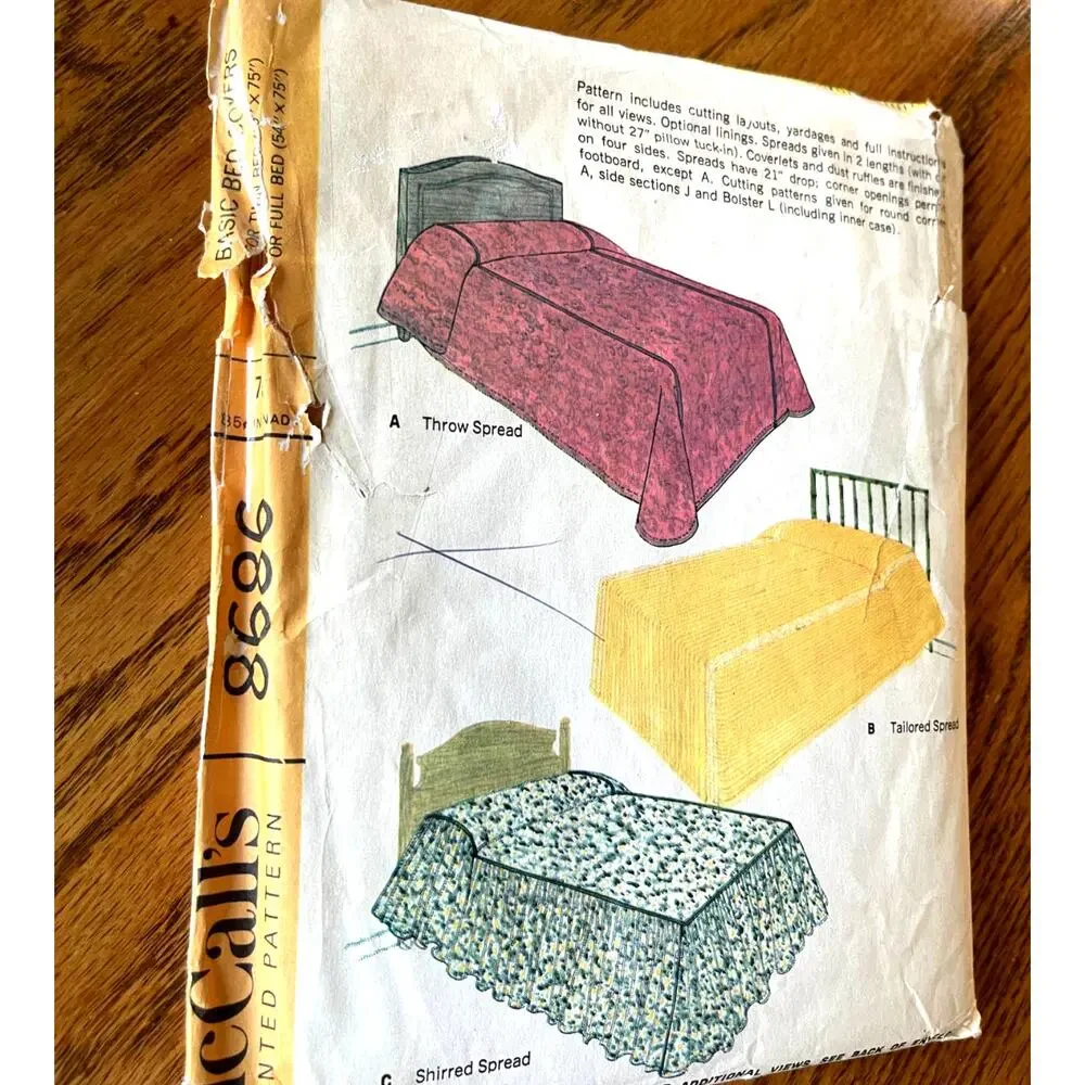 UNCUT Vintage 1960s McCalls 8686 Home Sewing Pattern Bed Covers Twin Full